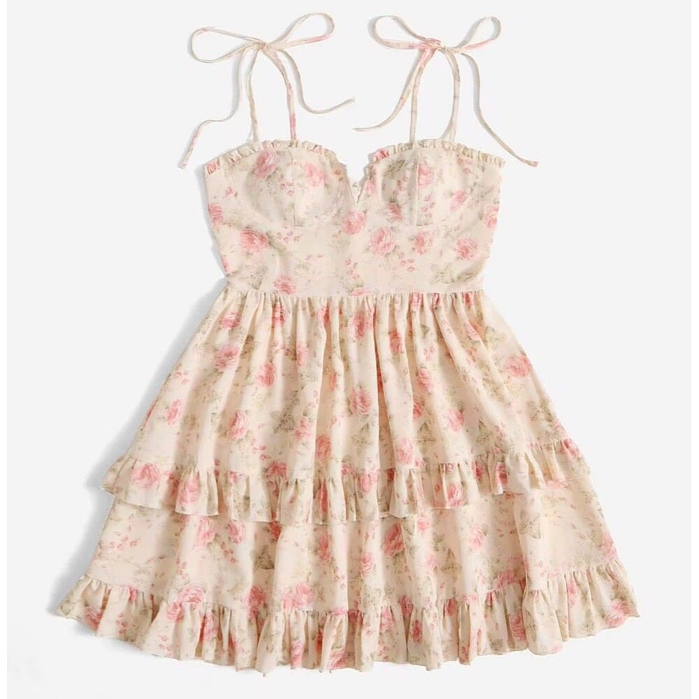 Shein Mini Cami Tie-Shoulder Floral-Print Dress Corset